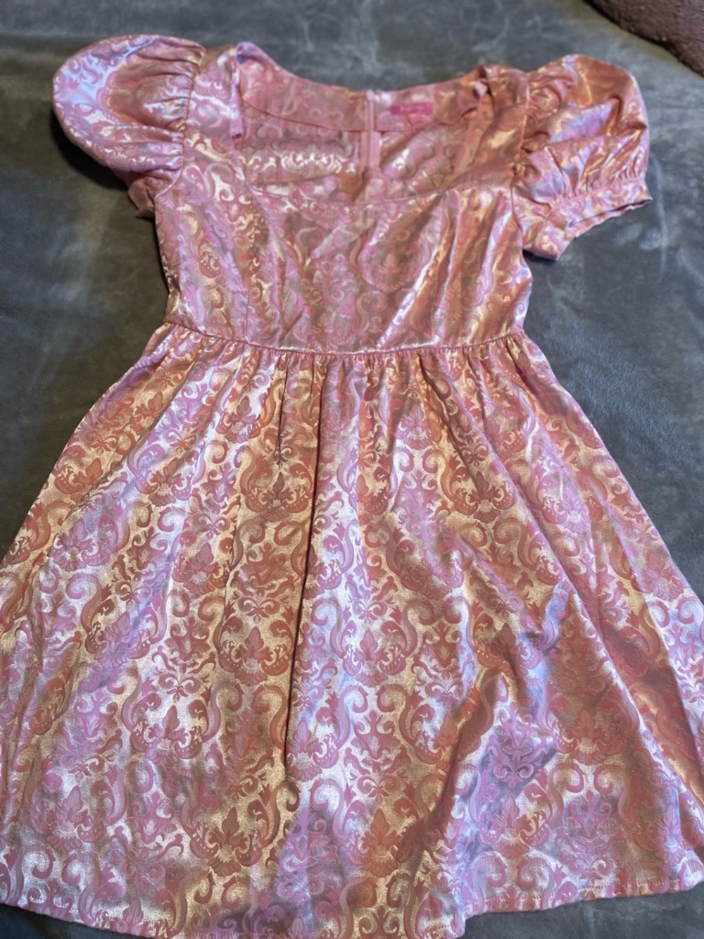 Sugar Thrillz Pink Brocade Puff Sleeve Dress